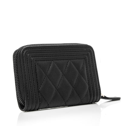Chanel Caviar Quilted Boy Zip Around Coin Purse Wallet Black 3 of 7