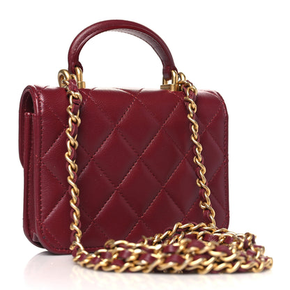 Chanel Lambskin Quilted Top Handle Flap Coin Purse With Chain Burgundy 2 of 11