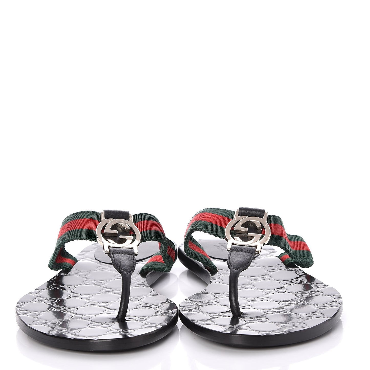 Nylon Guccissima Web Womens Thong Sandals 38 Green Red Black