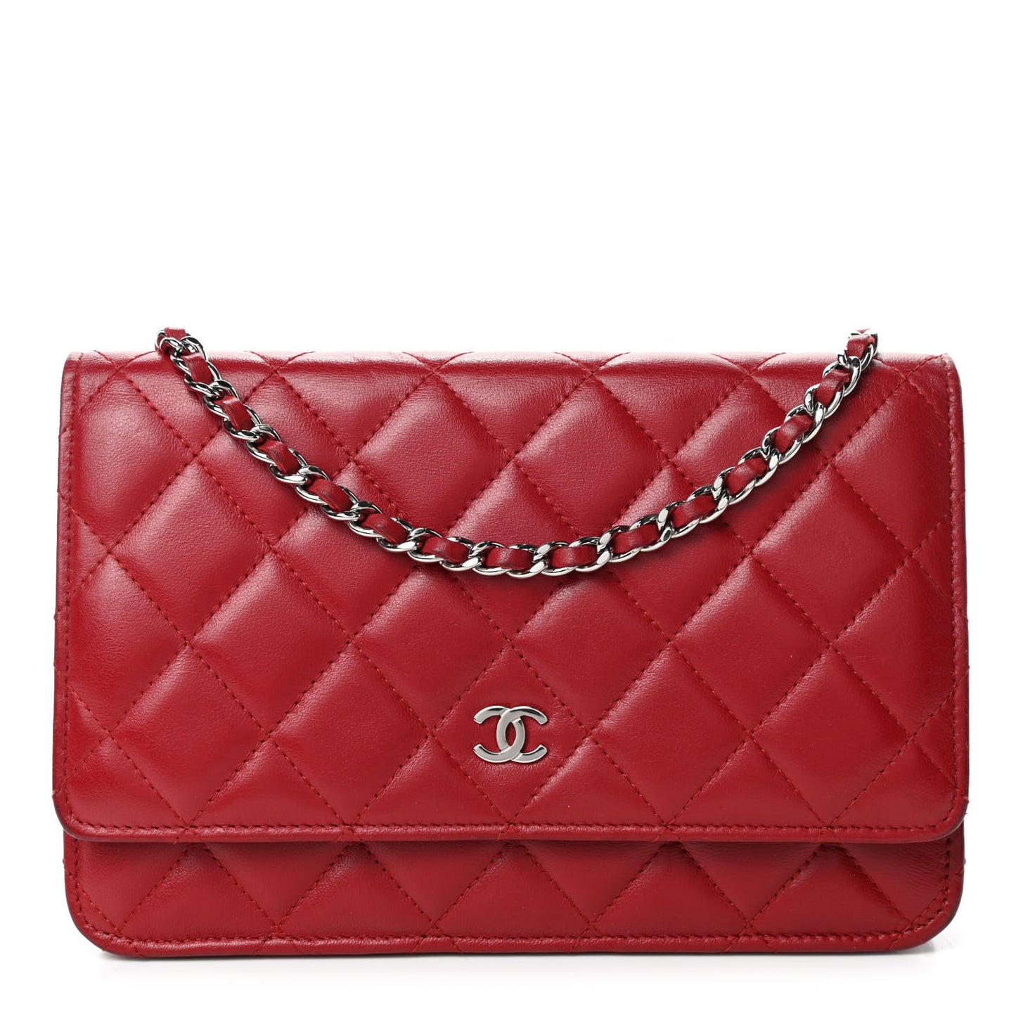 Lambskin Quilted Wallet on Chain WOC Red