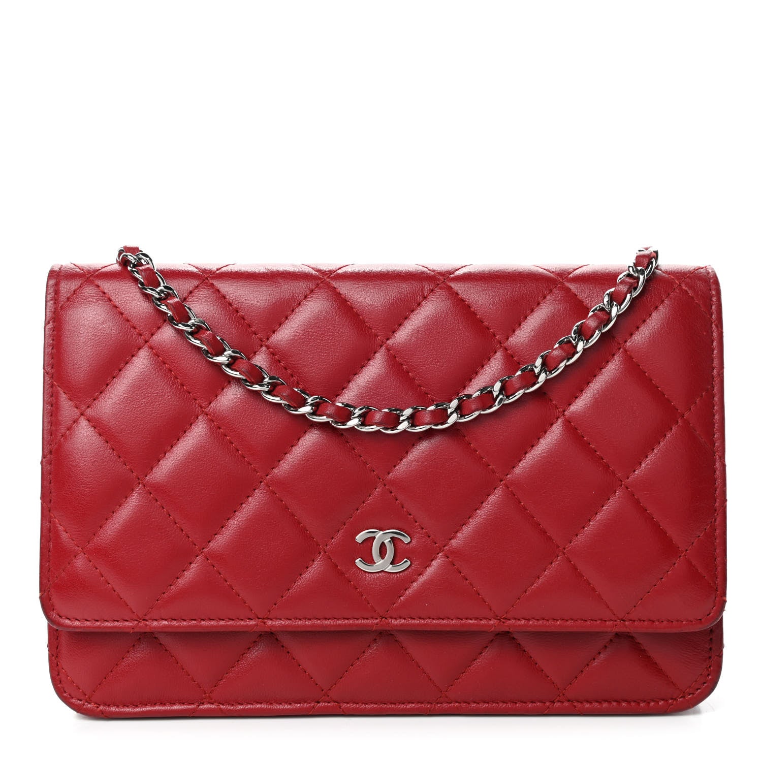 Chanel Lambskin Quilted Wallet on Chain WOC Red 1 of 5