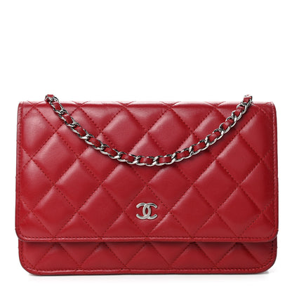 Chanel Lambskin Quilted Wallet on Chain WOC Red 1 of 5