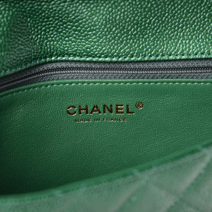 Chanel Metallic Caviar Quilted Flap Clutch Green 6 of 9