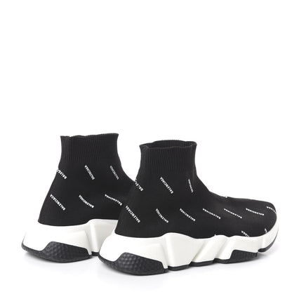Balenciaga Neoprene Knit Allover Logo Bi-Color Sole Womens Speed Sneakers 36 Black White 4 of 6