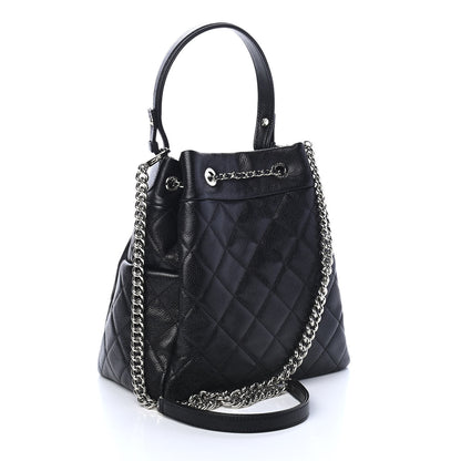 Chanel Caviar Flat Quilted CC Chain Bucket Drawstring Bag Black 3 of 9
