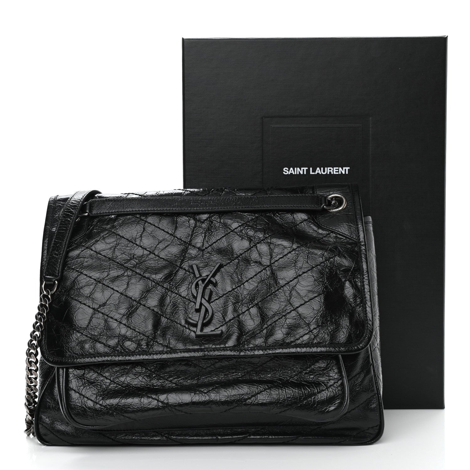 Saint Laurent Crinkled Calfskin Matelasse Monogram Large Niki Chain Satchel Black 11 of 11