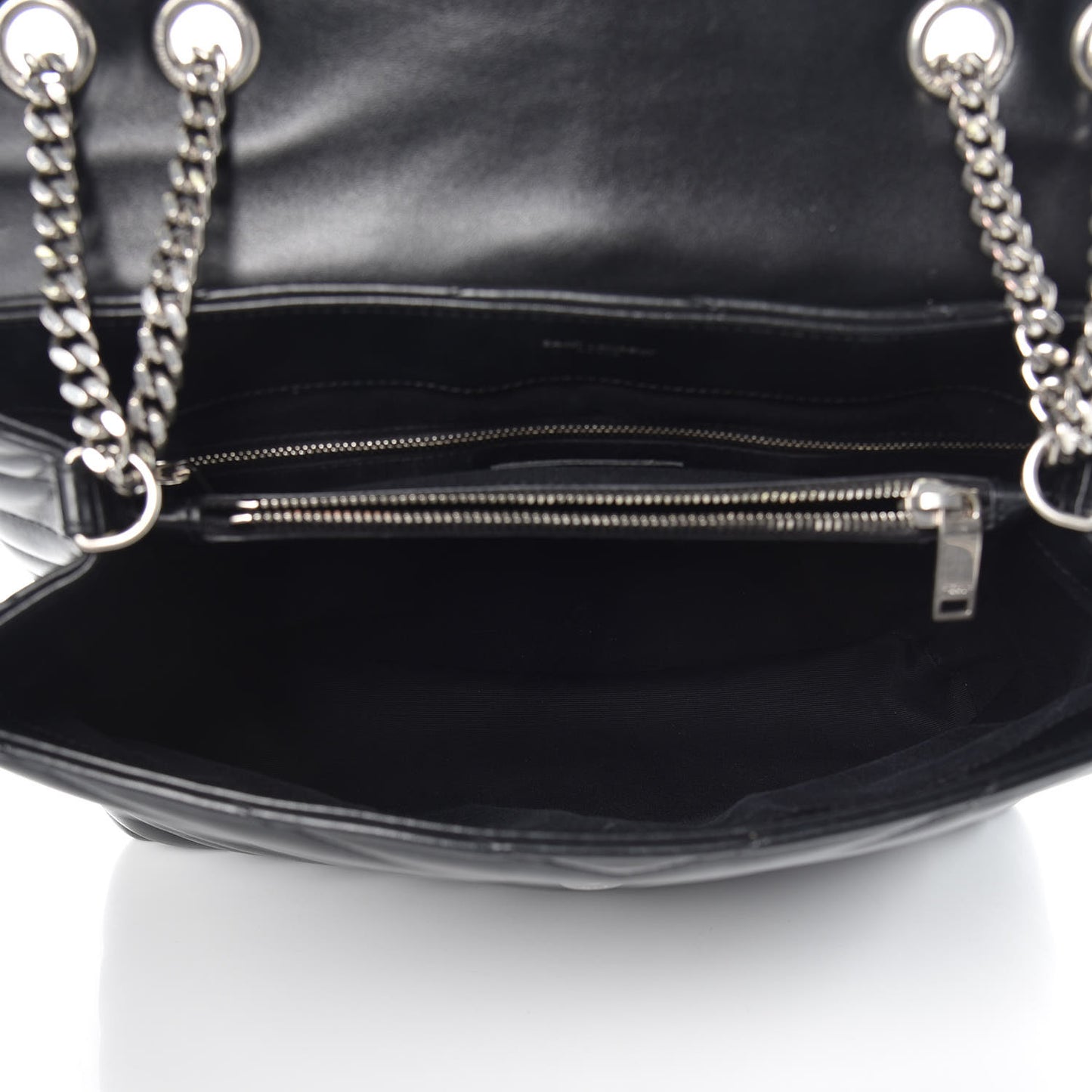 Calfskin Y Quilted Monogram Medium Loulou Chain Satchel Black