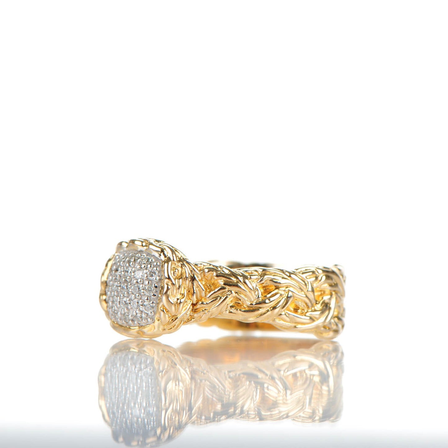 18k Yellow Gold Pave Diamond Braided Chain Ring 7.25