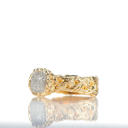 John Hardy 18k Yellow Gold Pave Diamond Braided Chain Ring 7.25 3 of 6