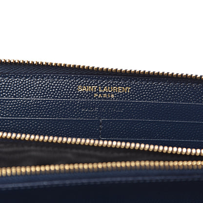 Saint Laurent Grain De Poudre Matelasse Chevron Monogram Zip Around Wallet Navy 6 of 6