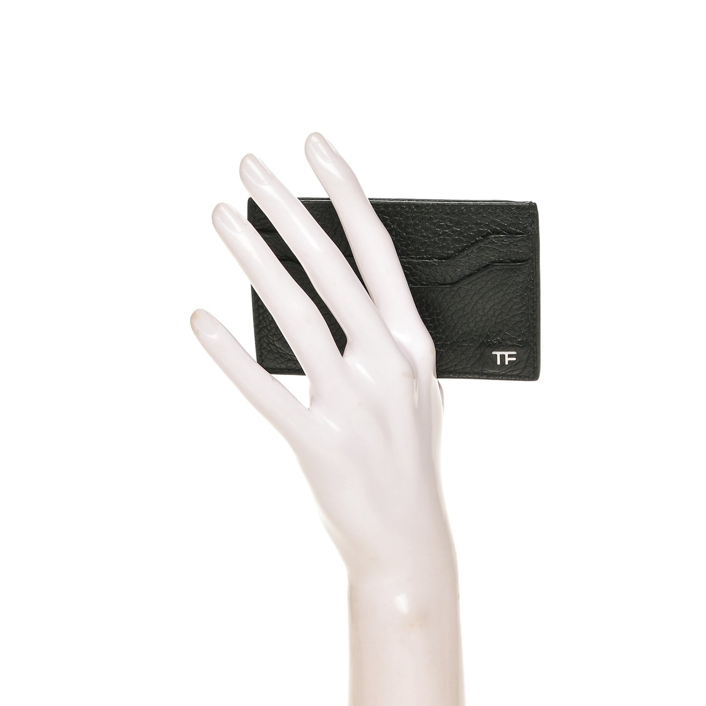 Grained Calfskin Open Side Card Holder Black