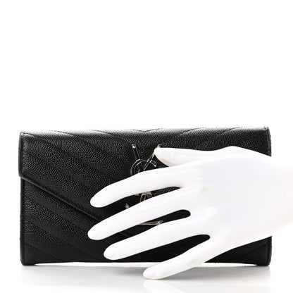 Saint Laurent Grain De Poudre Matelasse Chevron Monogram Flap Wallet Black 2 of 7