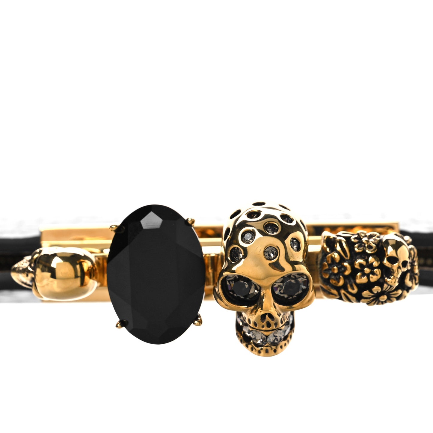Calfskin Crocodile Embossed Knuckle Flat Clutch Black Gold