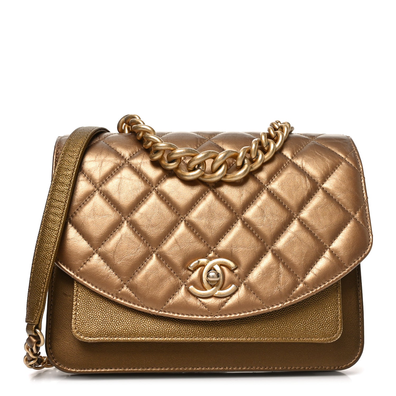 Chanel Metallic Calfskin Caviar Quilted Chain Handle Flap Gold 1 of 9