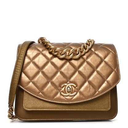 Chanel Metallic Calfskin Caviar Quilted Chain Handle Flap Gold 1 of 9