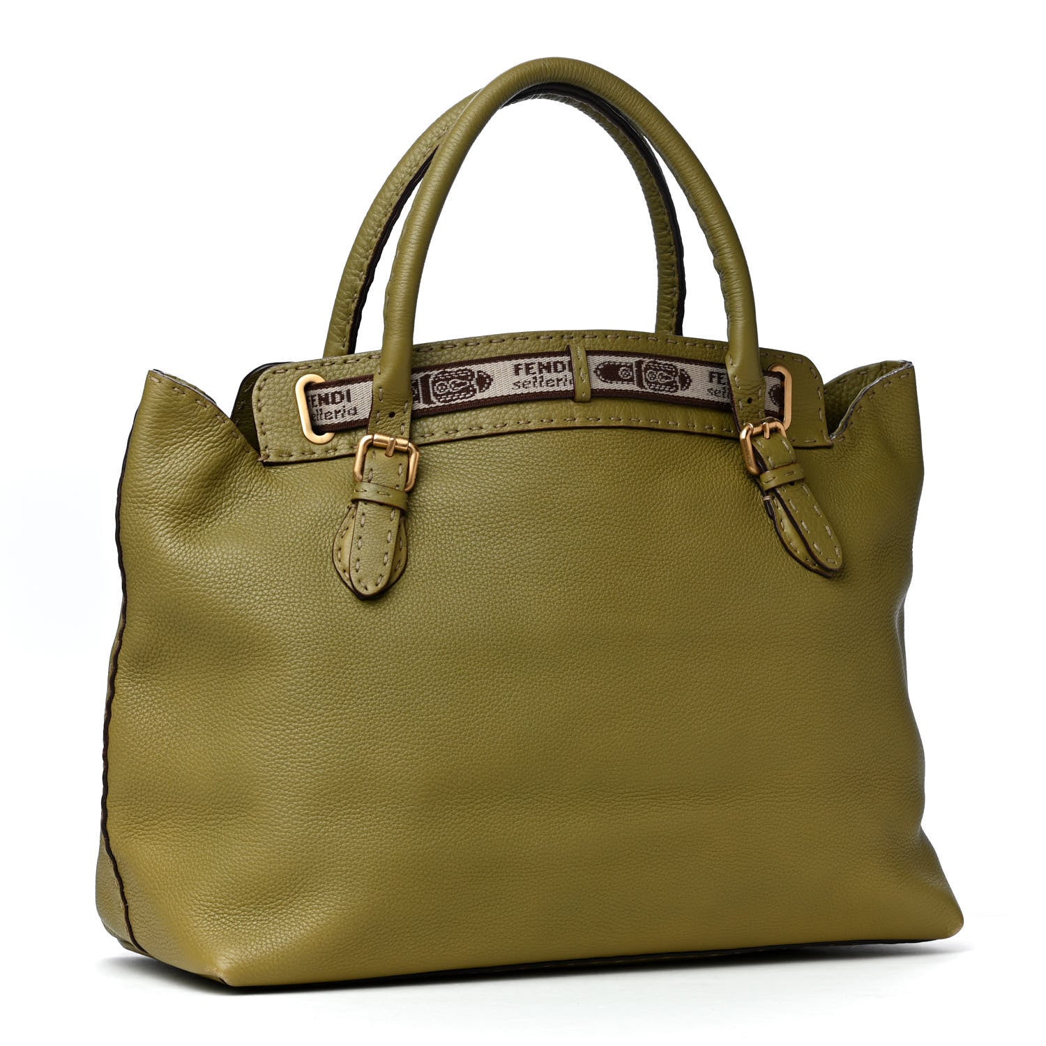 Fendi Calfskin Romano Selleria Villa Borghese Tote Green 2 of 18
