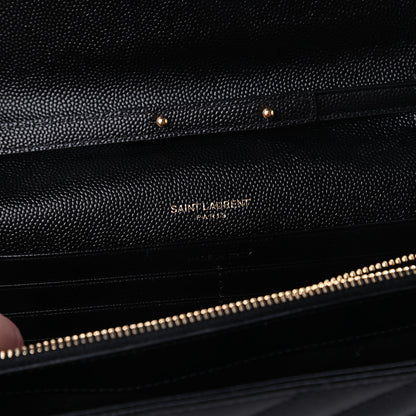 Saint Laurent Grain De Poudre Matelasse Chevron Monogram Chain Wallet Black 8 of 11