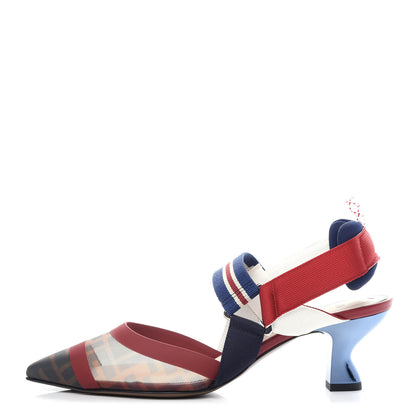 Fendi Technical Mesh FF Colibri 55mm Slingback Pumps 38 Tobacco Moro Zaffiro Ciliegia Rosso 1 of 10