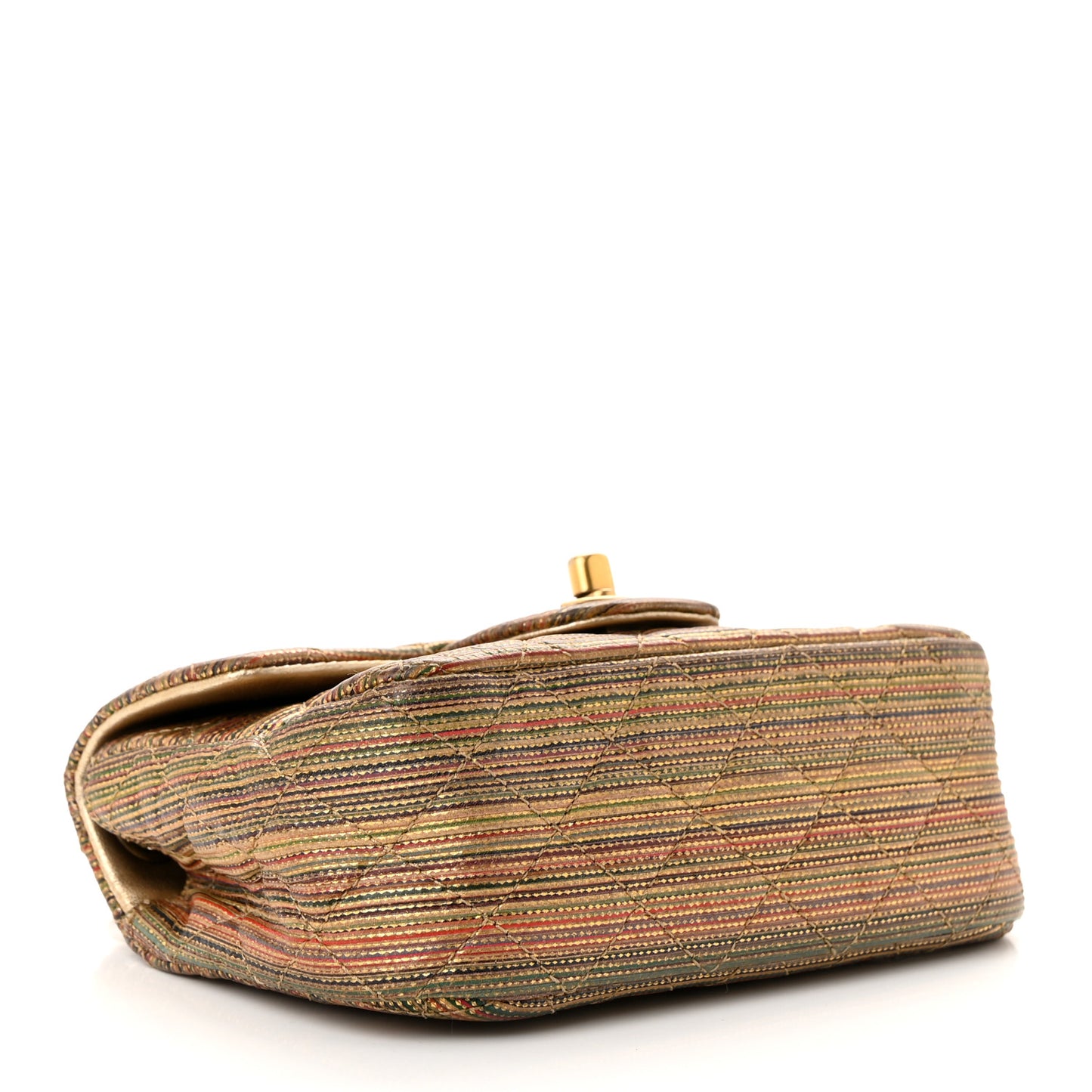 Metallic Sheepskin Thin Striped Extra Mini Flap Multicolor Gold
