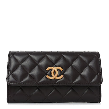 Chanel Lambskin Quilted Studded CC Large Gusset Flap Wallet Dark Purple 1 of 9