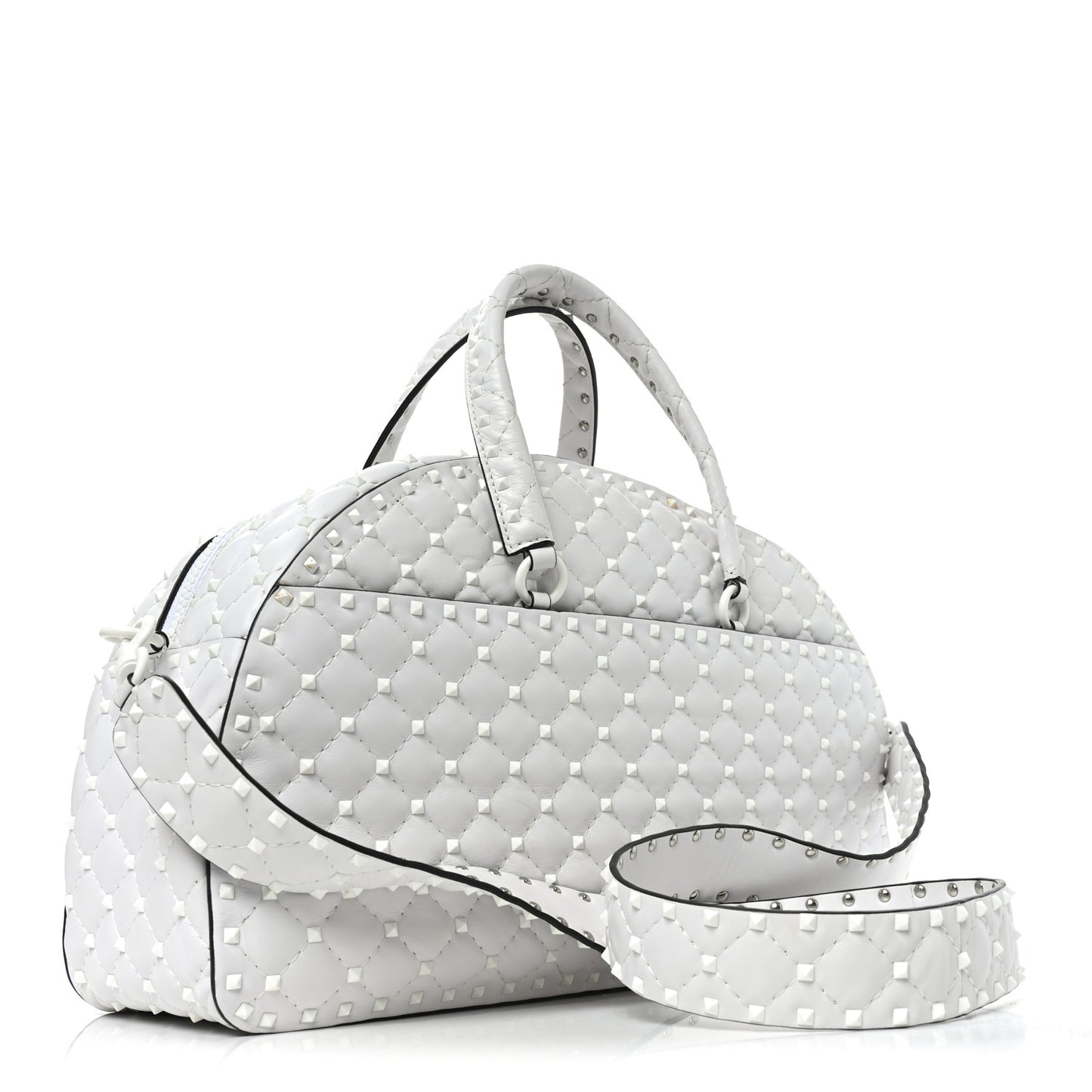 Lambskin Free Rockstud Spike Bowling Bag White