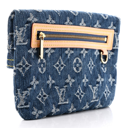 Louis Vuitton Monogram Denim Pochette Plat Clutch Blue 3 of 9