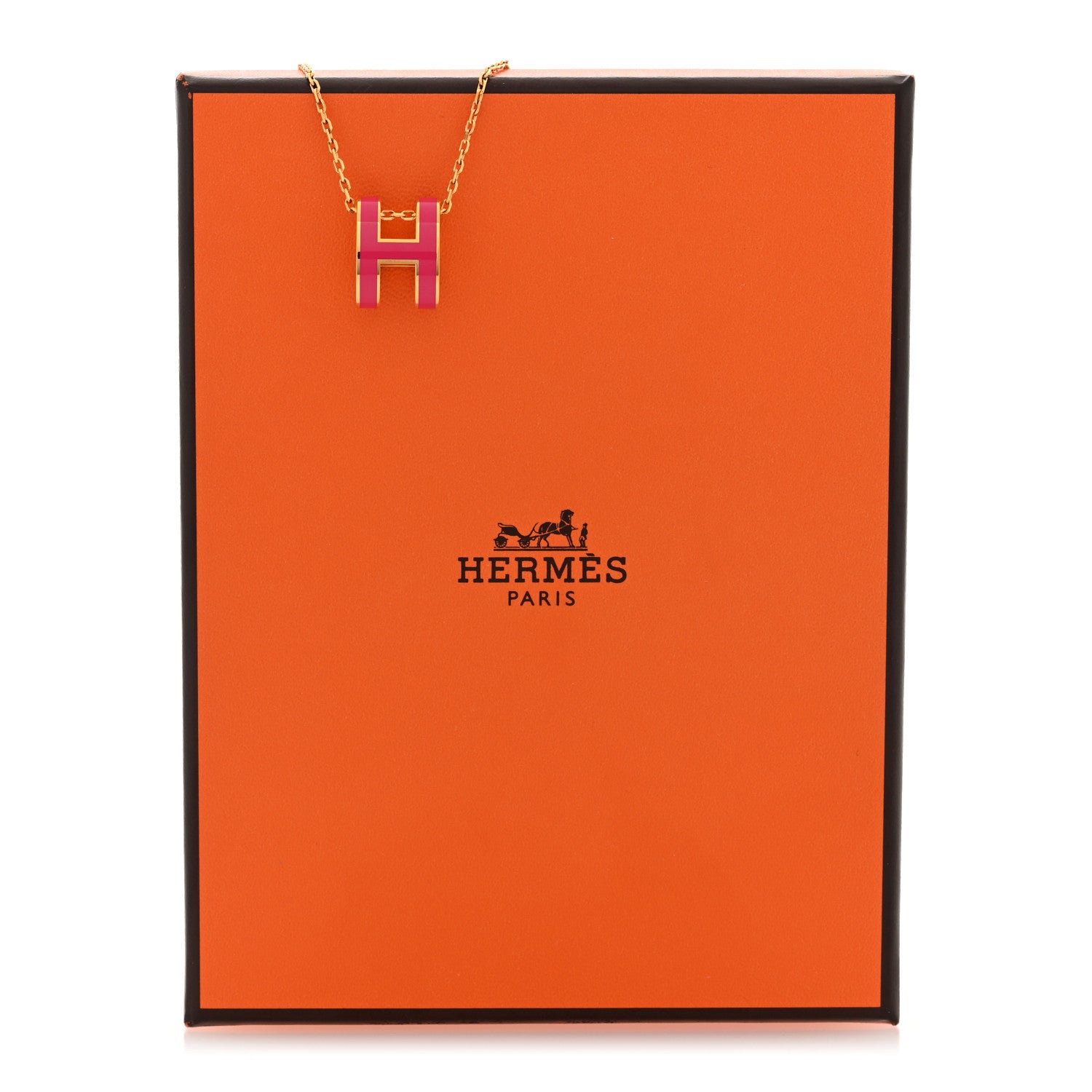 Hermes Lacquered Gold Pop H Pendant Necklace Rose Extreme 6 of 6