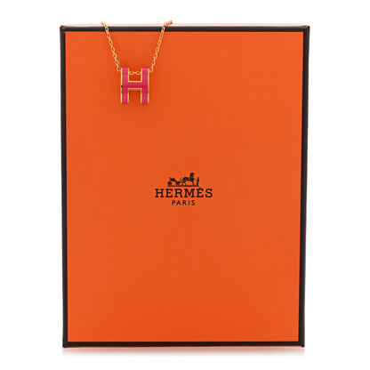 Hermes Lacquered Gold Pop H Pendant Necklace Rose Extreme 6 of 6