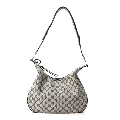 Gucci GG Supreme Monogram Textured Calfskin Web Large Attache Shoulder Bag Beige Blue 1 of 10