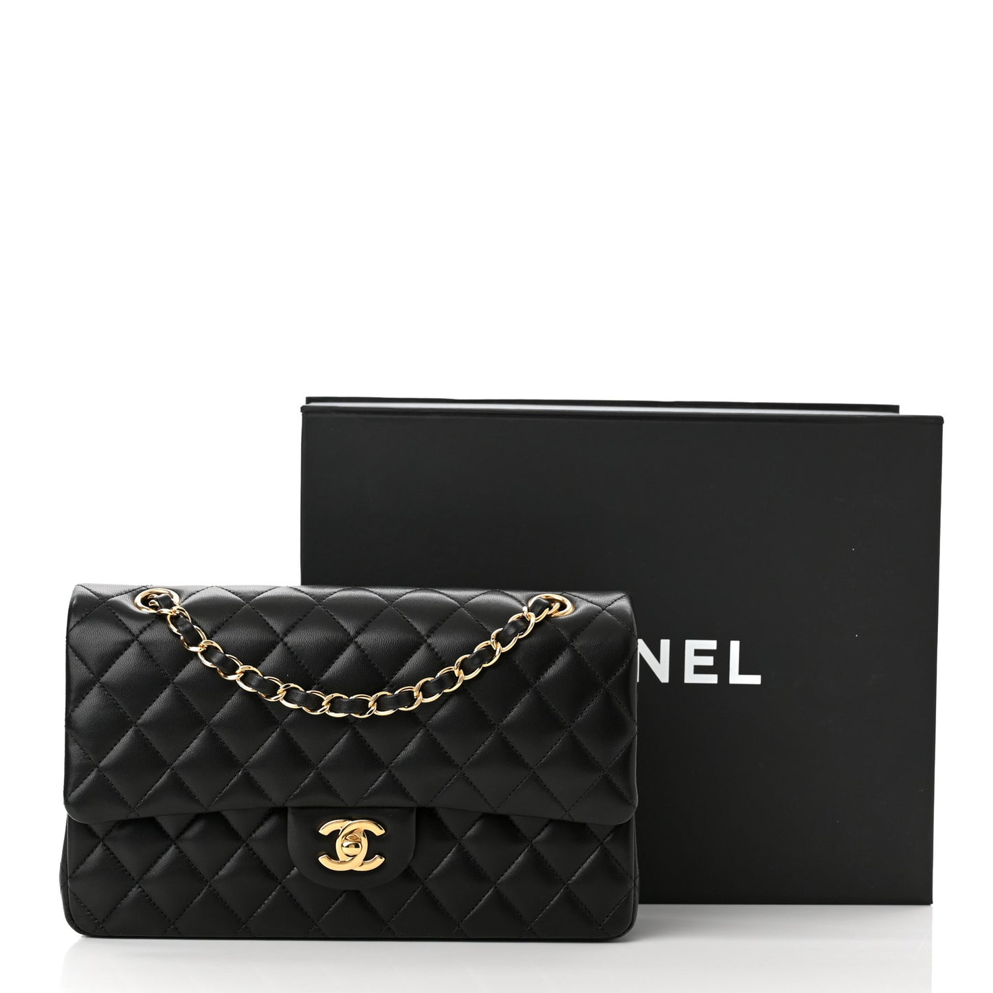 Lambskin Quilted Medium Double Flap Black