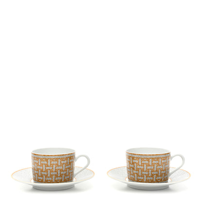 Hermes Porcelain 24 Gold Mosaique Teapot Cup Set Gold 6 of 13