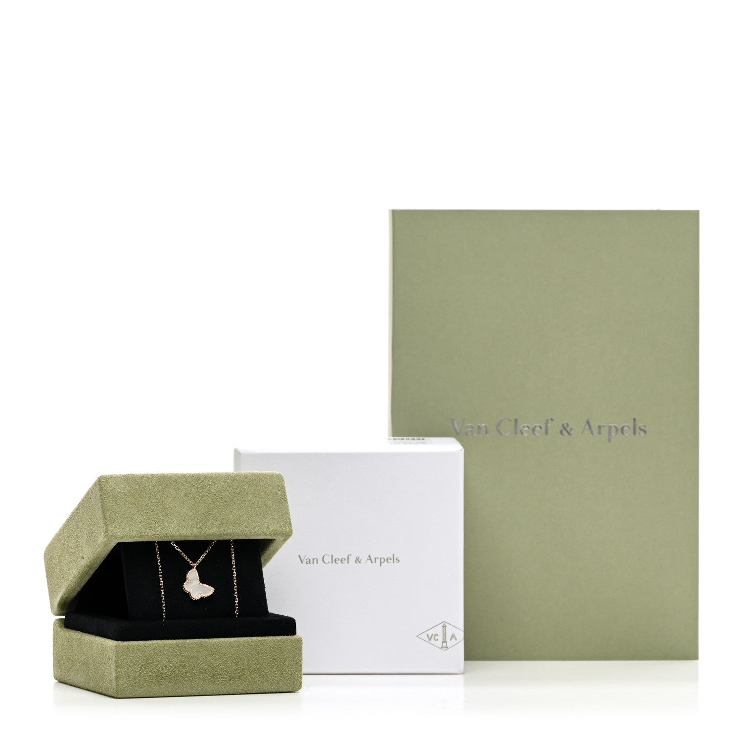 Van Cleef & Arpels 18K Yellow Gold Mother of Pearl Sweet Alhambra Butterfly Pendant Necklace 5 of 5