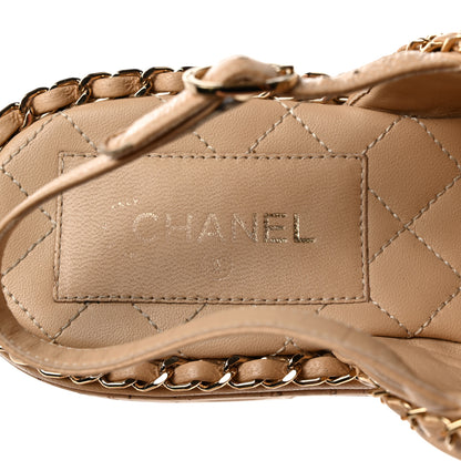 Chanel Lambskin Cork Chain Sandals 39 Beige 7 of 9