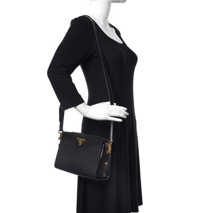 Prada Saffiano City Calfskin Esplanade Crossbody Bag Black 2 of 12