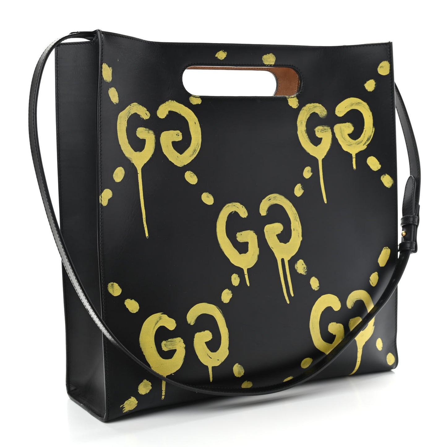 Calfskin GucciGhost Real Medium XL Tote Black Yellow