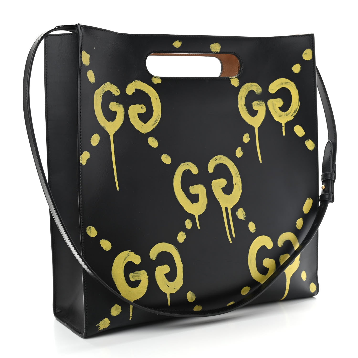 Gucci Calfskin GucciGhost Real Medium XL Tote Black Yellow 3 of 12
