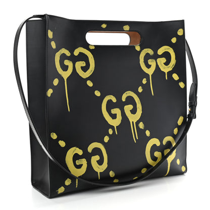 Gucci Calfskin GucciGhost Real Medium XL Tote Black Yellow 3 of 12