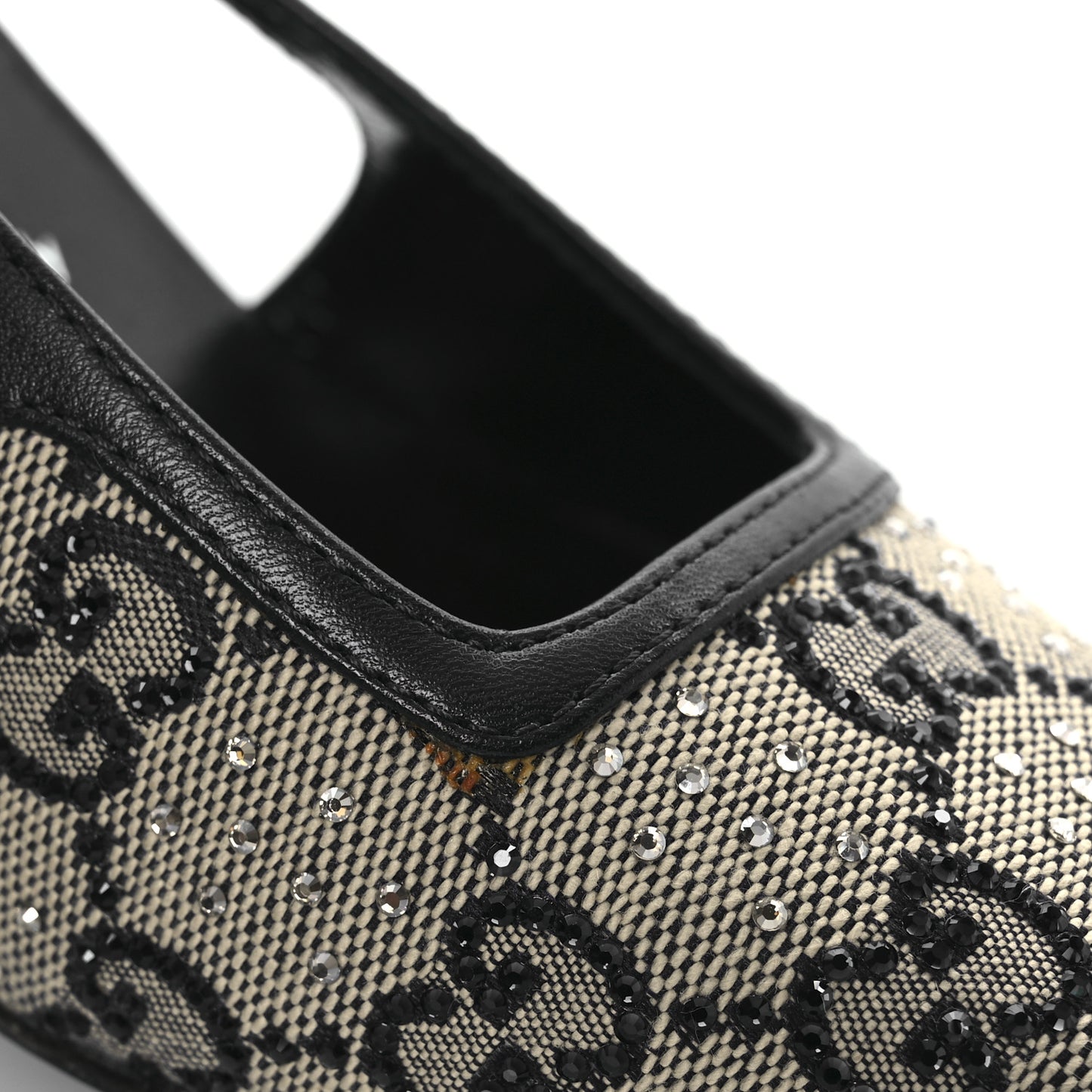 GG Monogram Malaga Kid Crystal Square G 75mm Slingback Pumps 37.5 Beige Blue