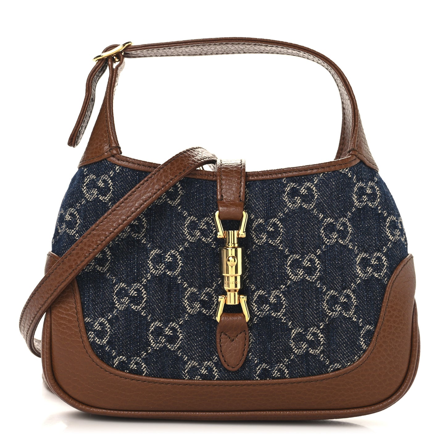 New Denim GG Monogram Calfskin Mini Jackie 1961 Hobo Blue Tea Cuir