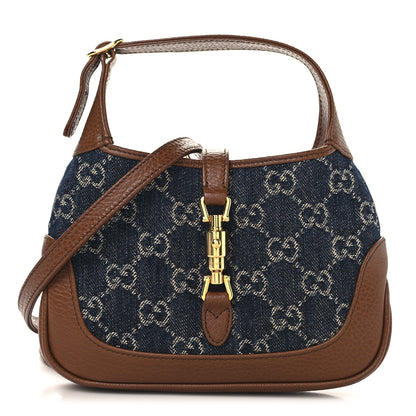 Gucci New Denim GG Monogram Calfskin Mini Jackie 1961 Hobo Blue Tea Cuir 1 of 12