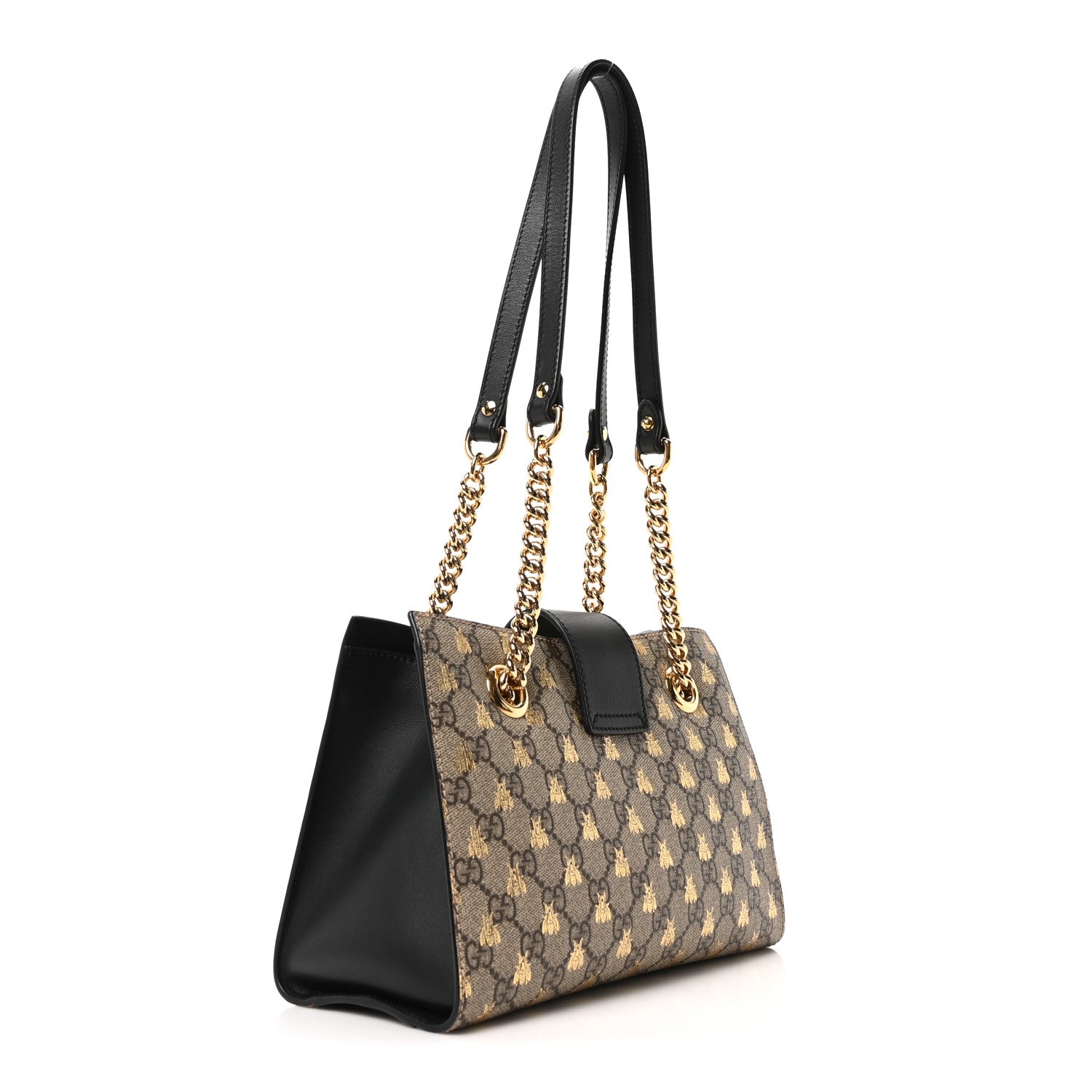 Gucci GG Supreme Monogram Bees Small Padlock Tote Beige Oro Black 3 of 10