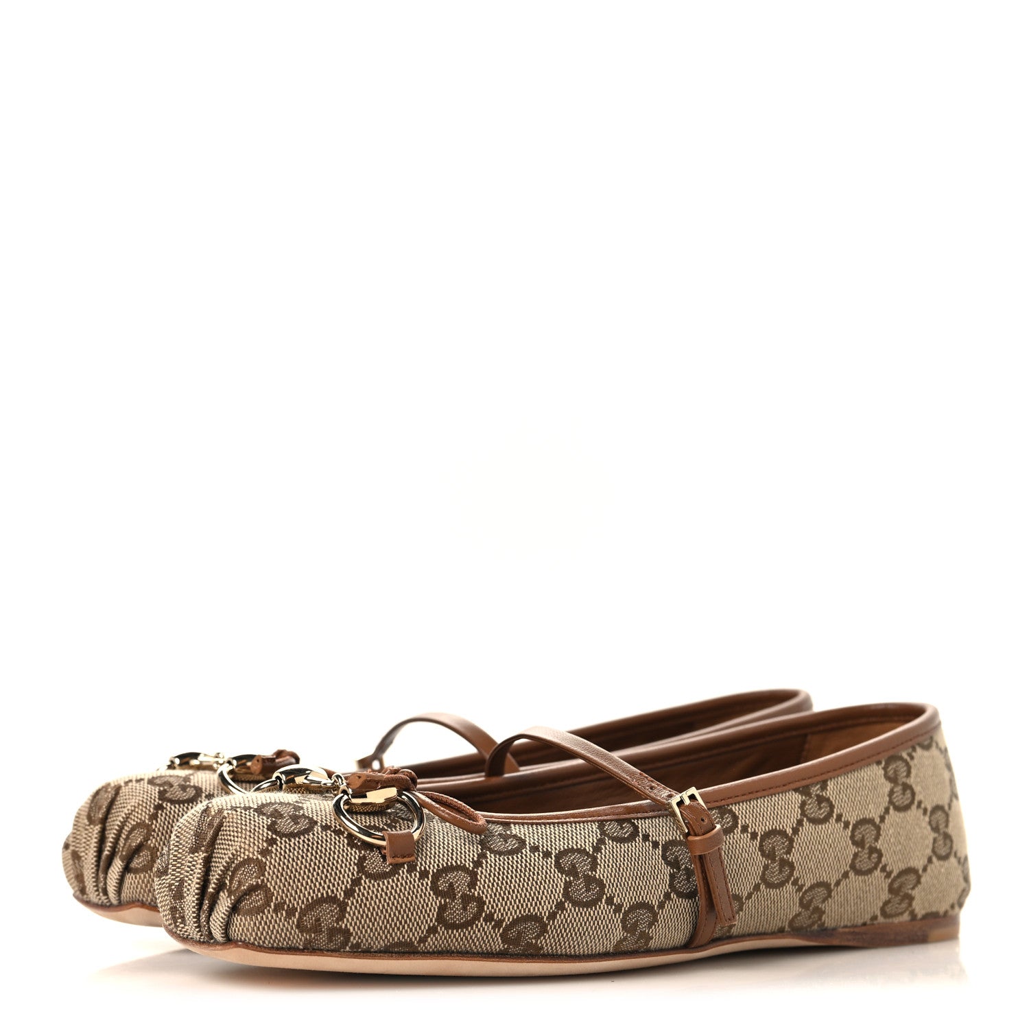 Gucci GG Monogram Horsebit Bow Ballet Flats 35.5 Beige Ebony Sundial 4 of 10