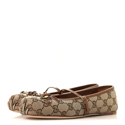 Gucci GG Monogram Horsebit Bow Ballet Flats 35.5 Beige Ebony Sundial 4 of 10