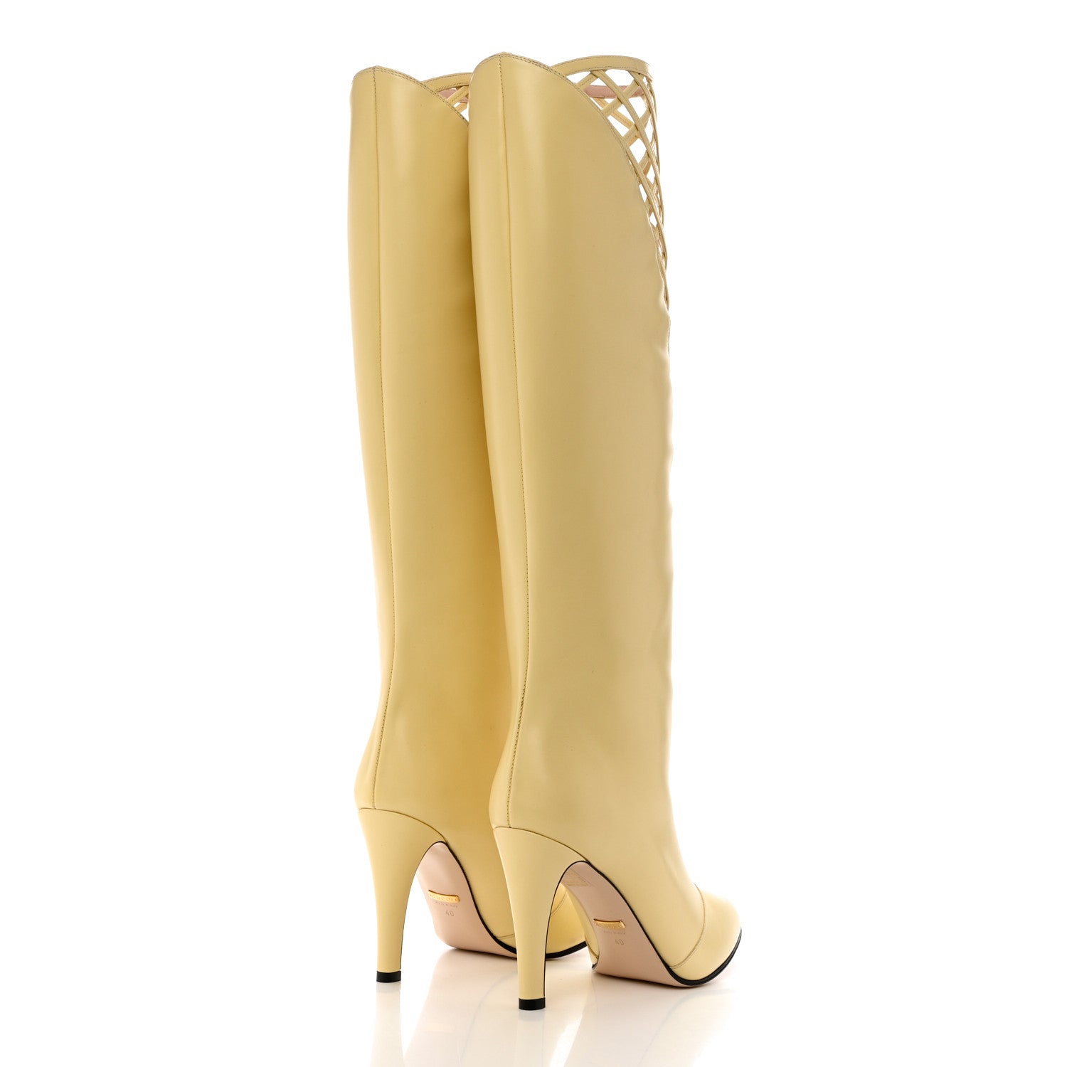 Gucci Plume Calfskin Damir Lattice Cutout Knee High Boot 40 Butter 4 of 9