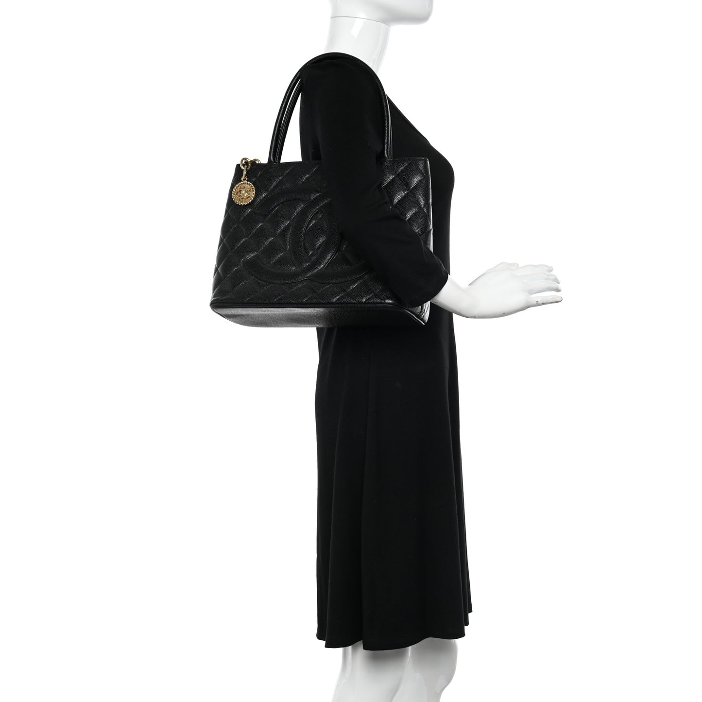 Caviar Quilted Medallion Tote Black