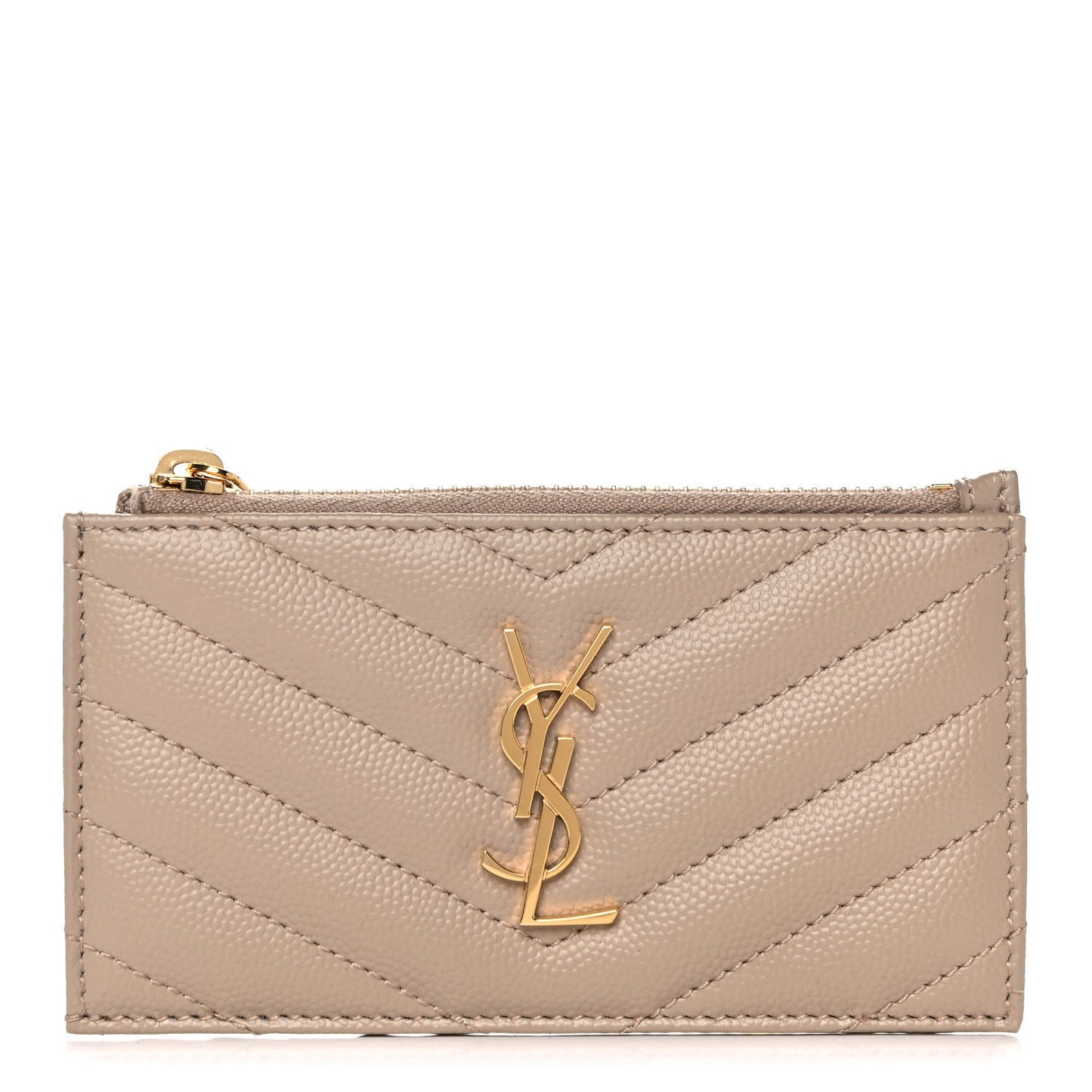 Grain De Poudre Matelasse Chevron Monogram Fragments Zippered Card Case Nude Powder