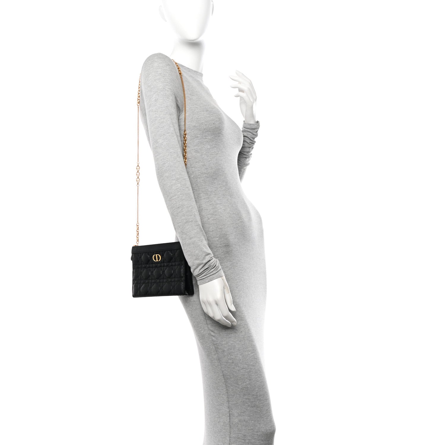 Christian Dior Calfskin Cannage Caro Zipped Pouch With Chain Black 3 of 10