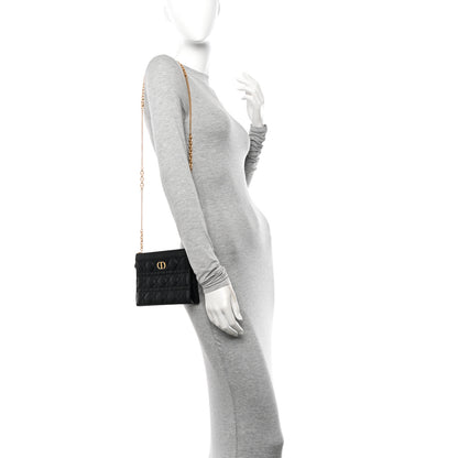 Christian Dior Calfskin Cannage Caro Zipped Pouch With Chain Black 3 of 10