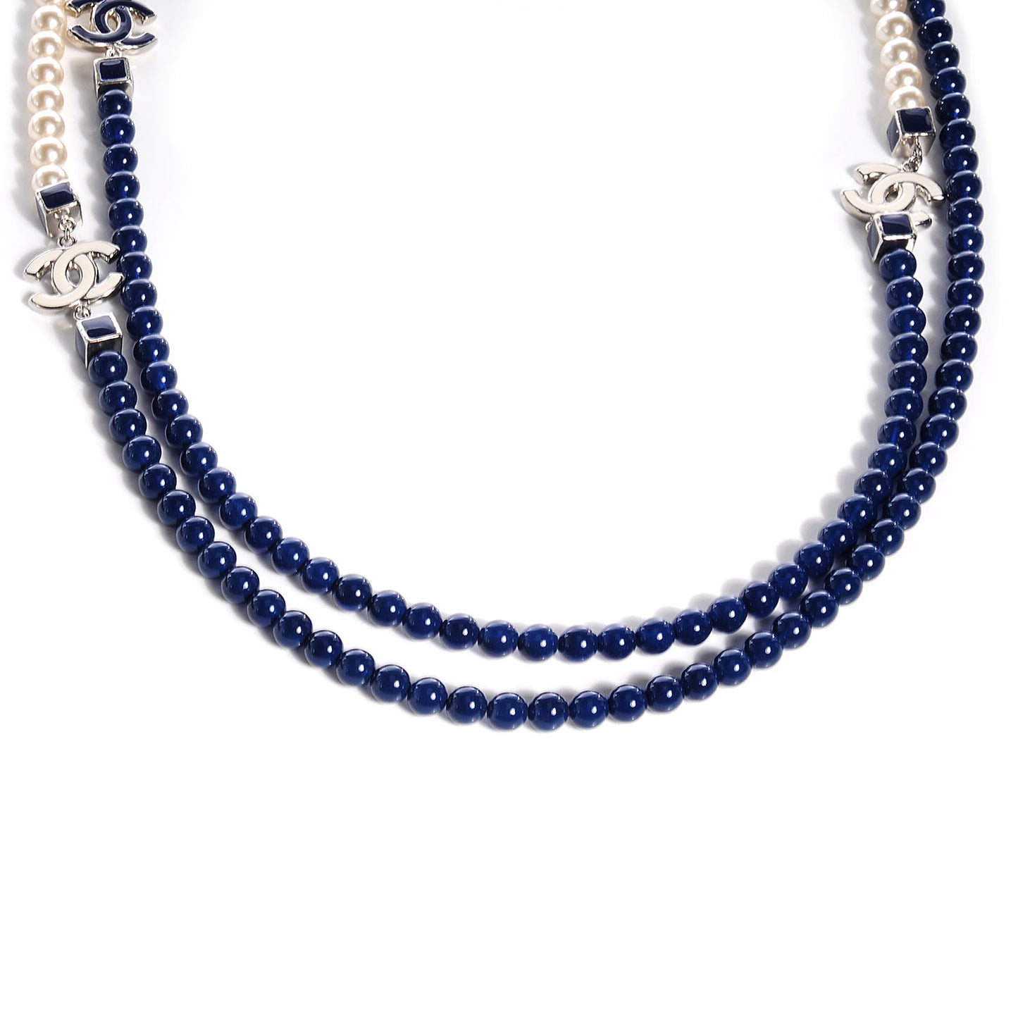 Pearl CC Long Necklace Pearly White Blue