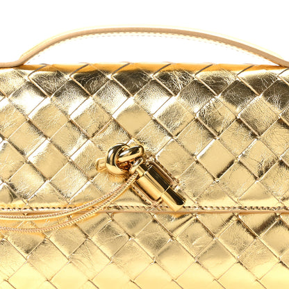 Bottega Veneta Metallic Lambskin Intrecciato Long Andiamo Top Handle Clutch Gold 9 of 12
